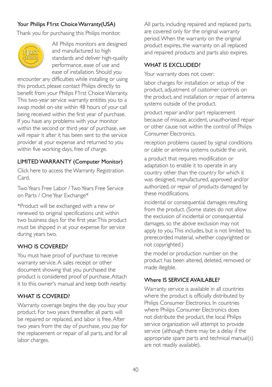 Philips 224CL2SB-00 User Manual | Page 42 / 50