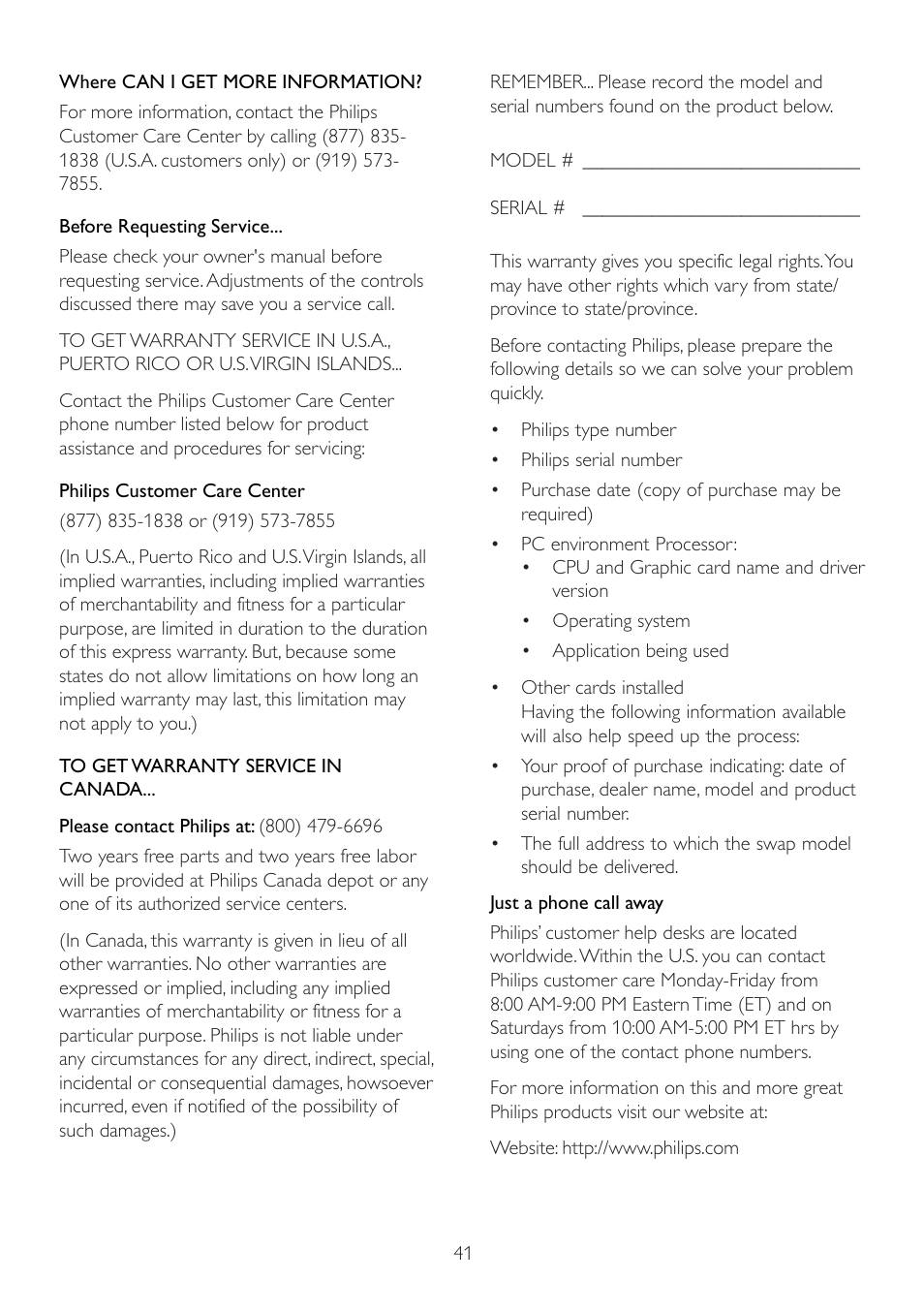 Philips 224CL2SB-00 User Manual | Page 43 / 50