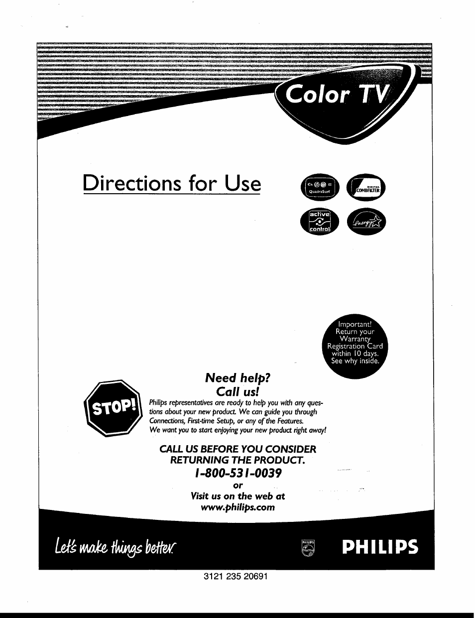 Philips 32" Color TV Faux Flat w-active control User Manual | 46 pages