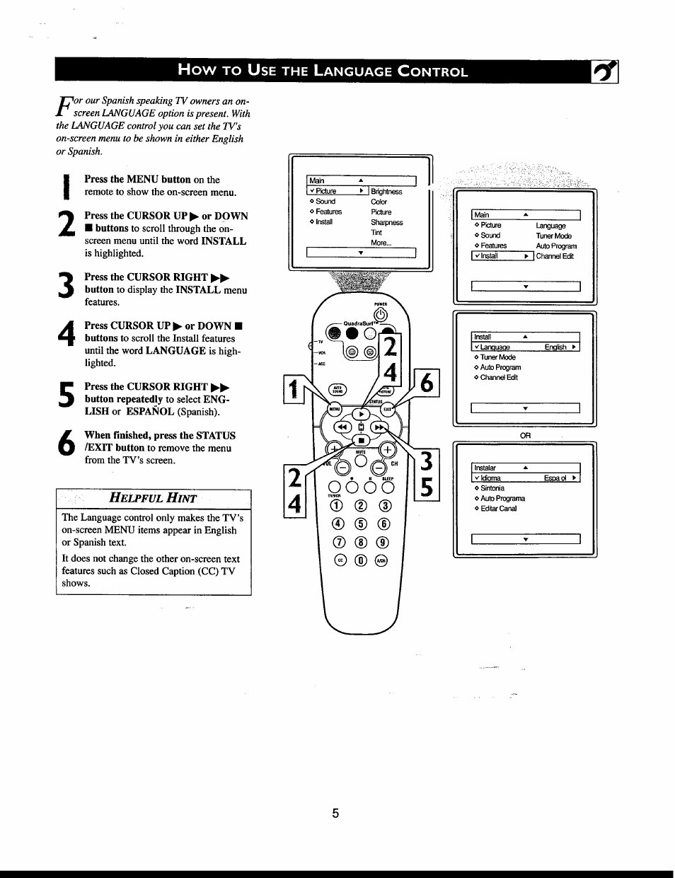 Helpful hint | Philips 32" Color TV Faux Flat w-active control User Manual | Page 11 / 46