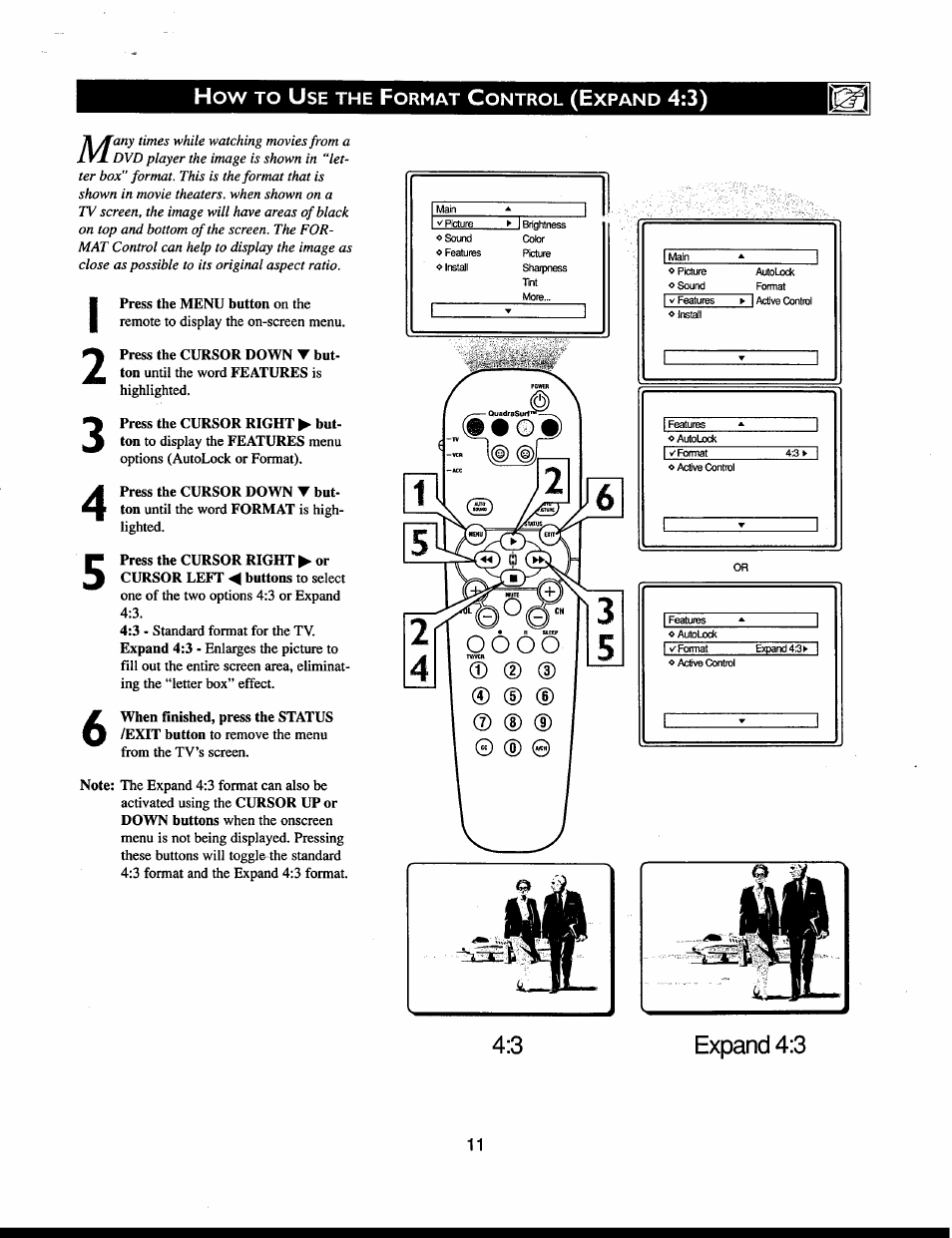 3 expand 4:3 | Philips 32" Color TV Faux Flat w-active control User Manual | Page 17 / 46