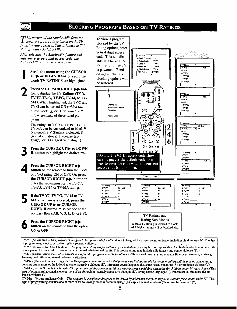 Locking, Rograms, Ased | Atings, I) (d (d © (d | Philips 32" Color TV Faux Flat w-active control User Manual | Page 24 / 46