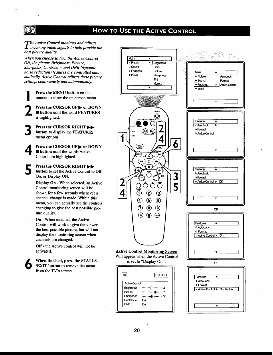 How to use the acitve control, How to use the active control | Philips 32" Color TV Faux Flat w-active control User Manual | Page 26 / 46