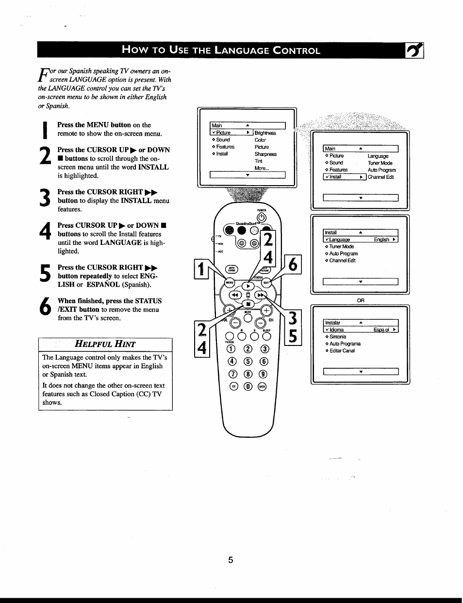 Helpf ul hint | Philips 32" Color TV Faux Flat w-active control User Manual | Page 5 / 46
