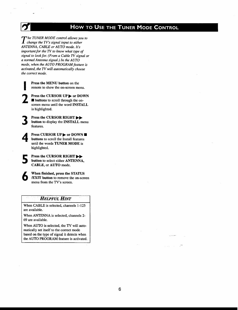 Helpf ul hint | Philips 32" Color TV Faux Flat w-active control User Manual | Page 6 / 46