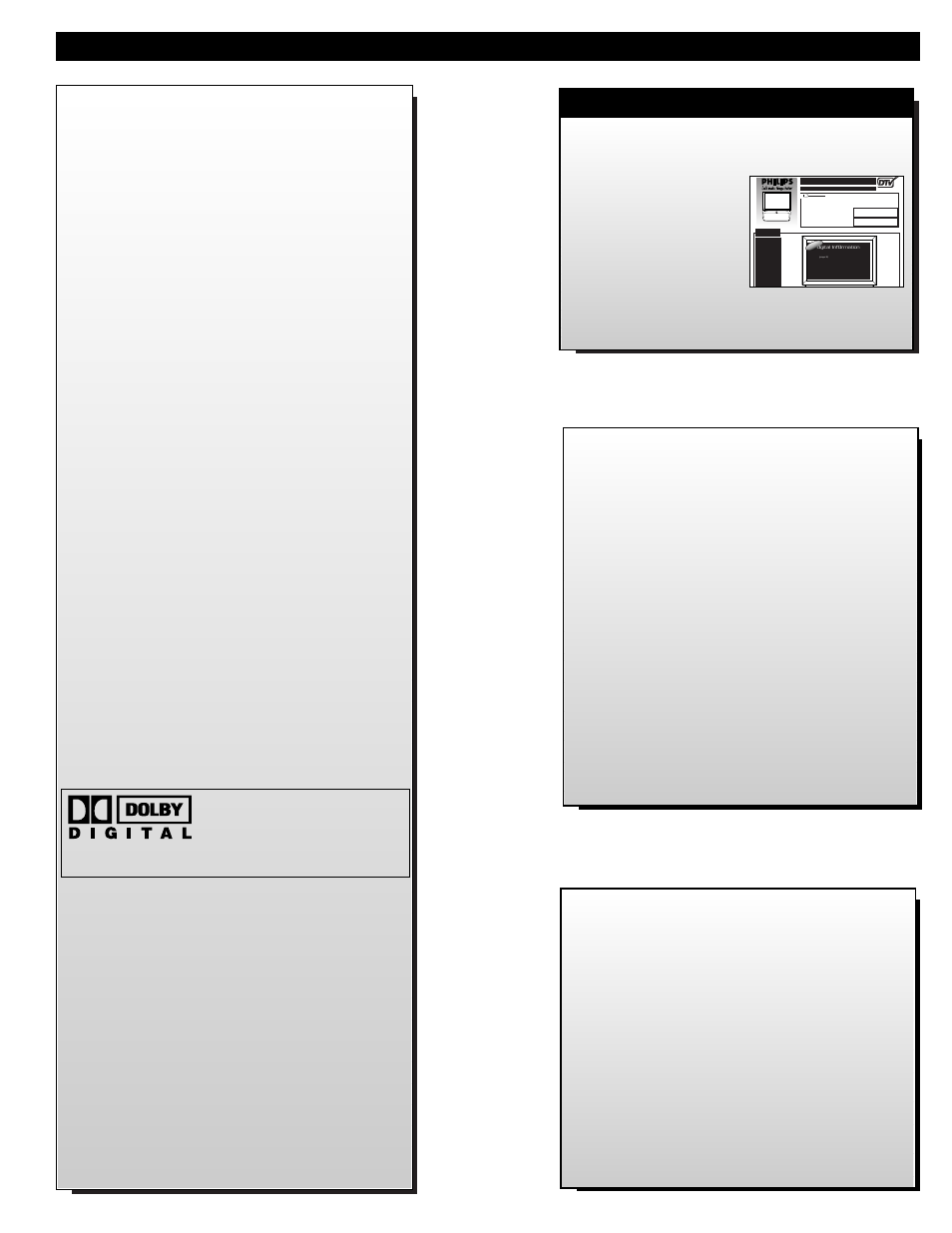 Eatures, Dptv s, Product end-of-use disposal | Up and, Uick, Uide, Source exit up ch ch down + vol vol – m | Philips PROJECTION TV User Manual | Page 5 / 48