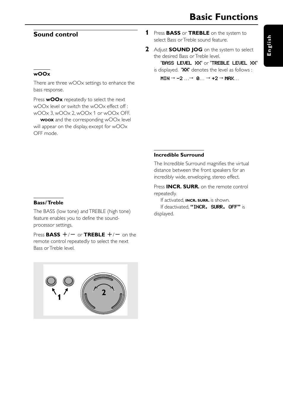 Basic functions, Sound control | Philips MC-I200-37 User Manual | Page 19 / 39