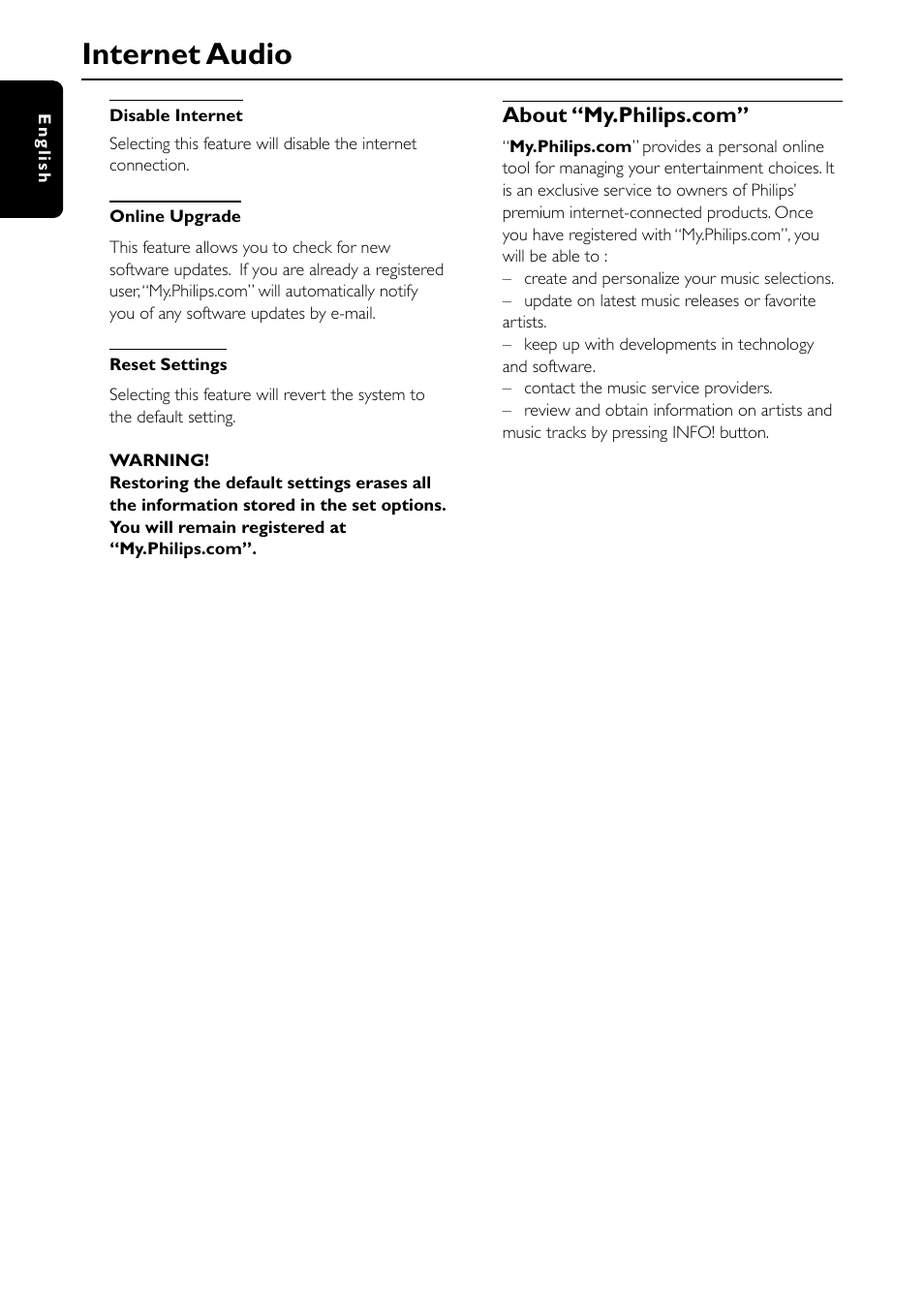 Internet audio | Philips MC-I200-37 User Manual | Page 24 / 39