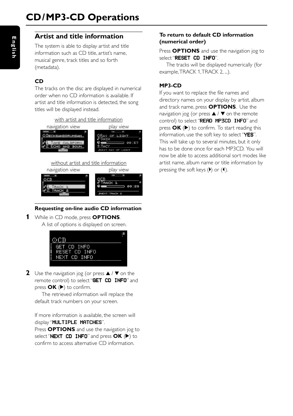 Cd /mp3-cd operations, Artist and title information | Philips MC-I200-37 User Manual | Page 28 / 39