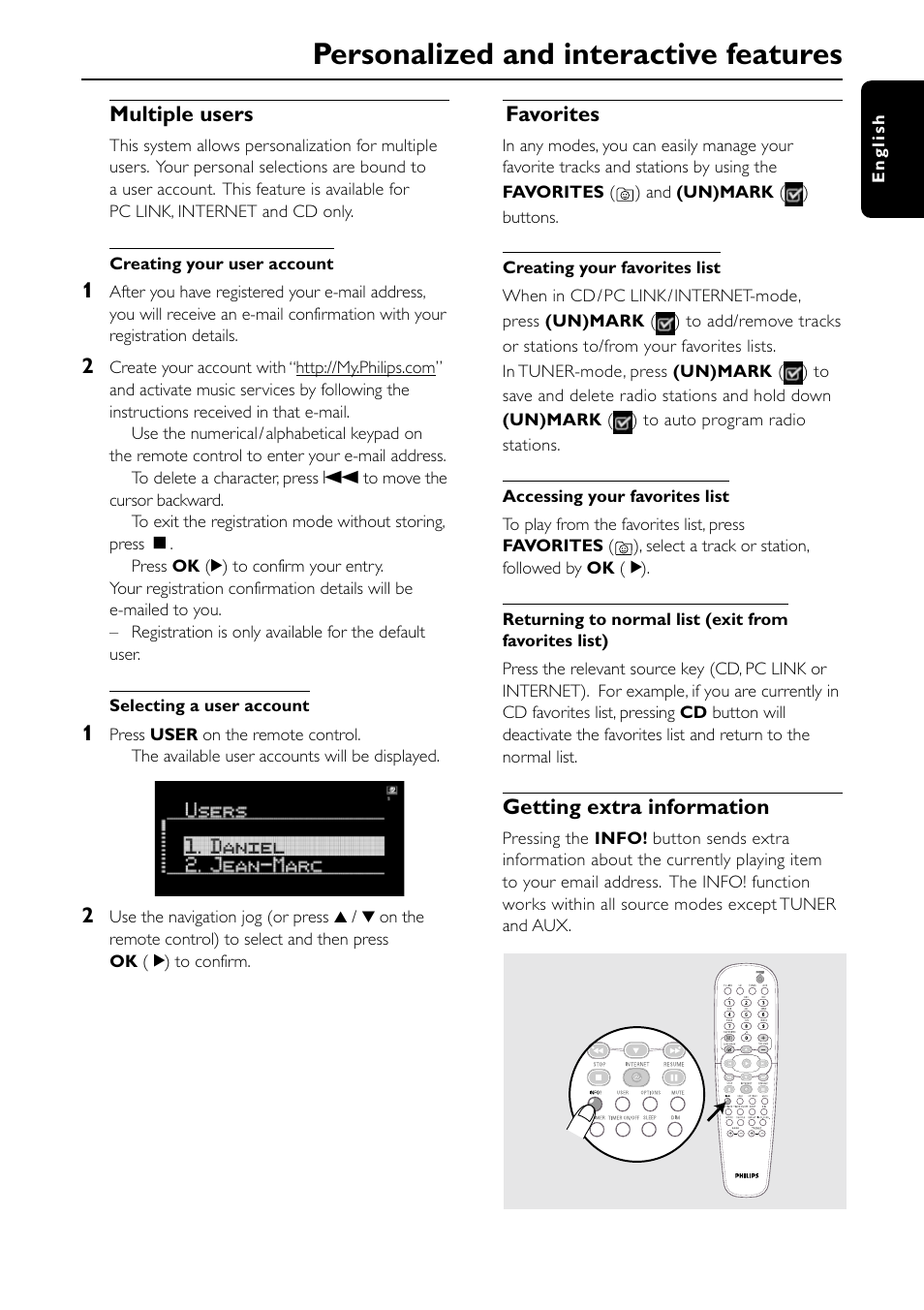 Personalized and interactive features | Philips MC-I200-37 User Manual | Page 31 / 39