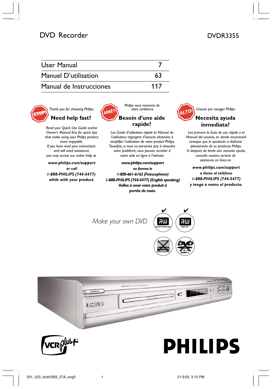 Philips DVDR3355-37B User Manual | 60 pages