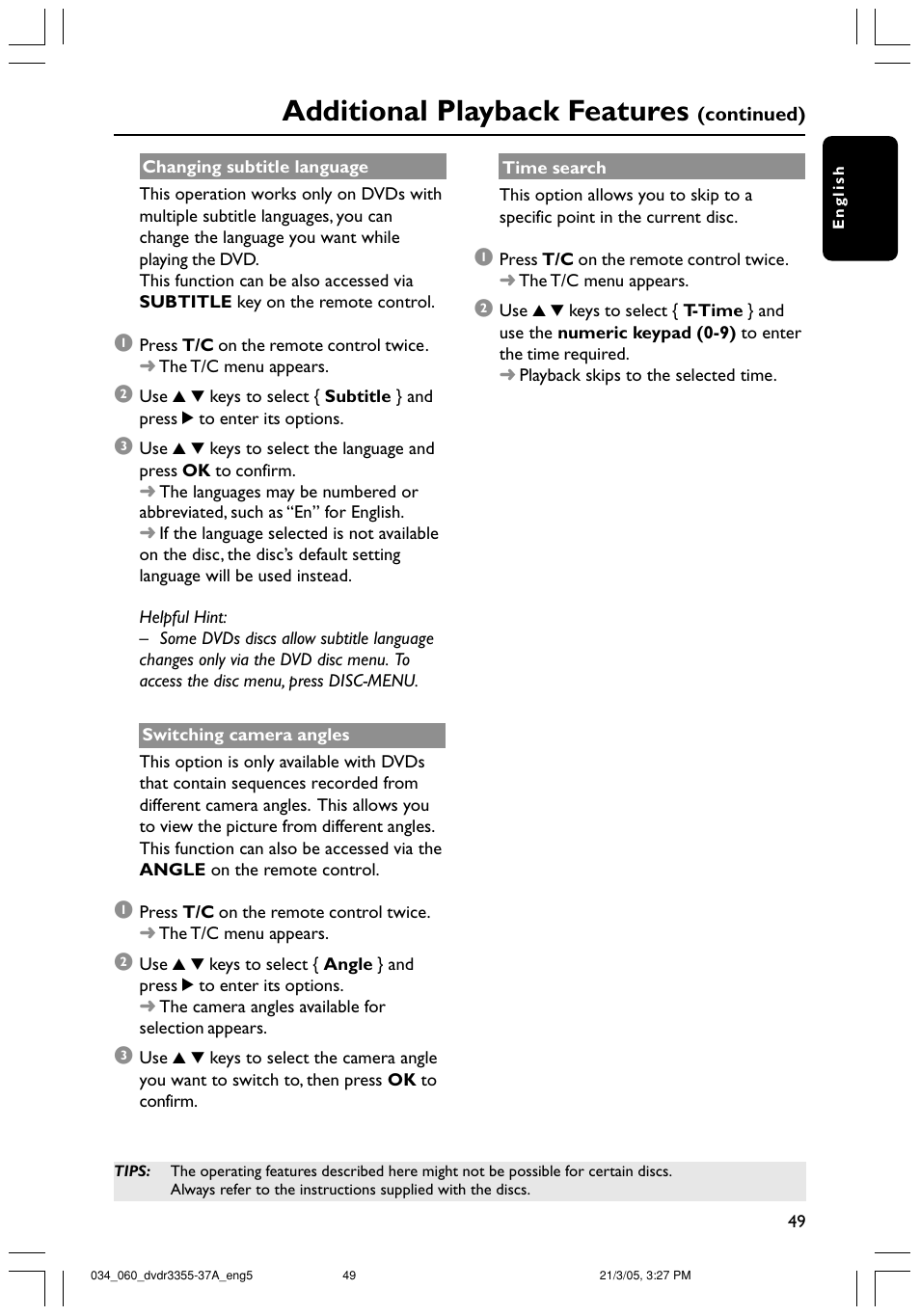 Additional playback features | Philips DVDR3355-37B User Manual | Page 49 / 60