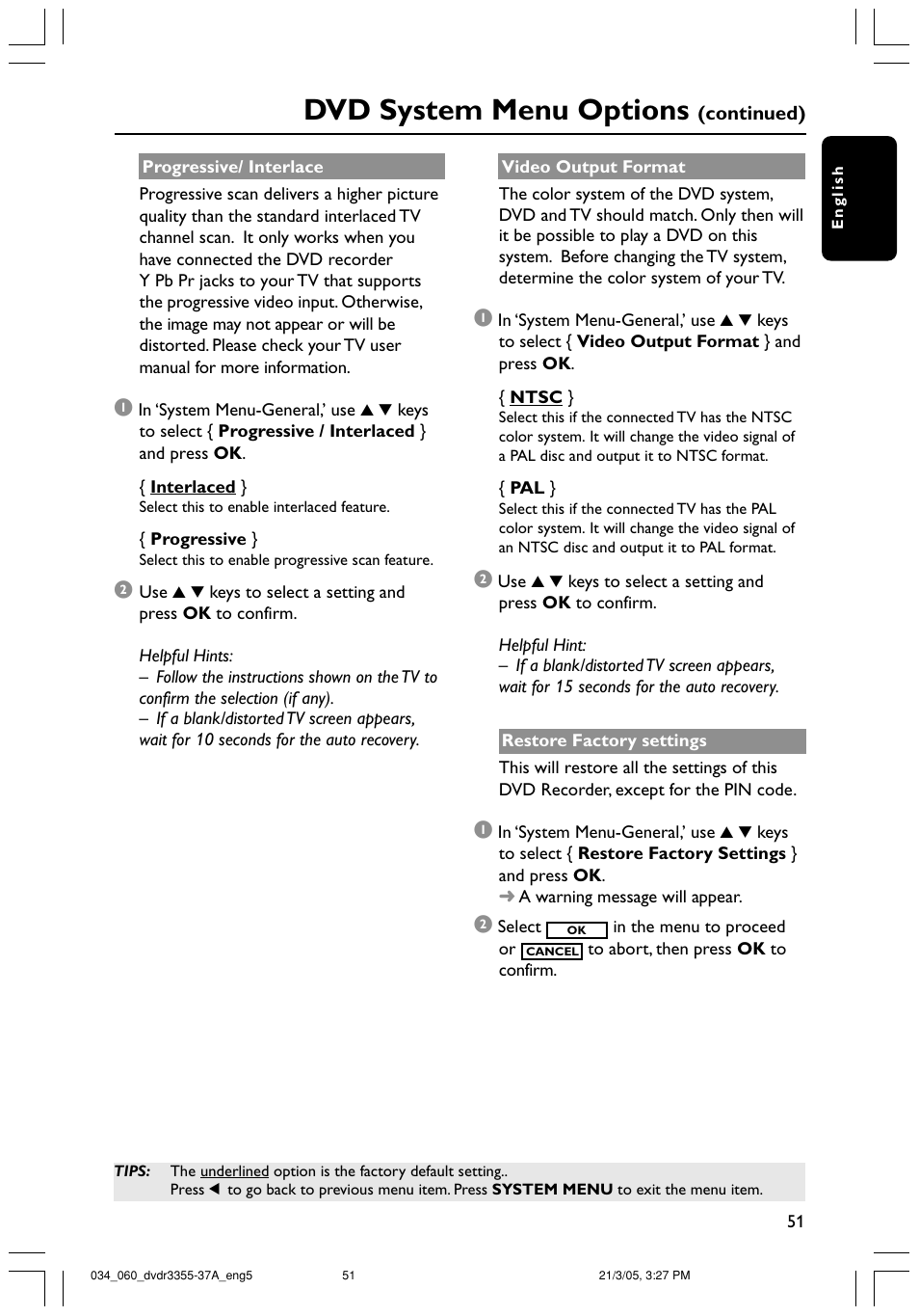 Dvd system menu options | Philips DVDR3355-37B User Manual | Page 51 / 60