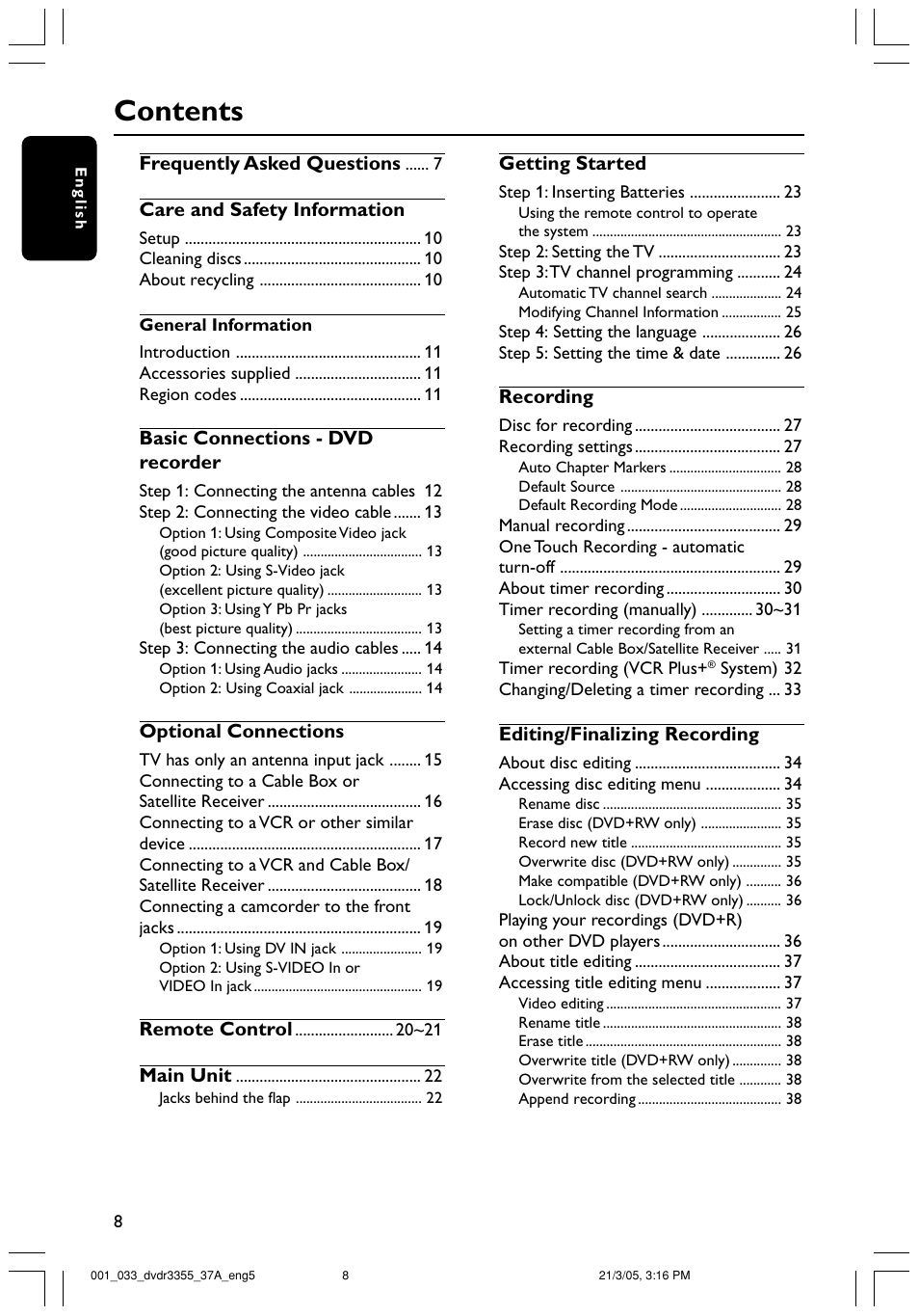 Philips DVDR3355-37B User Manual | Page 8 / 60