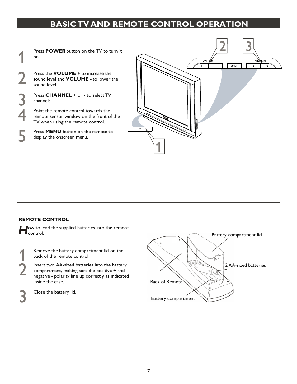 Т³гж 7, Basic tv and remote control operation | Philips 27PT9007D-17 User Manual | Page 7 / 37