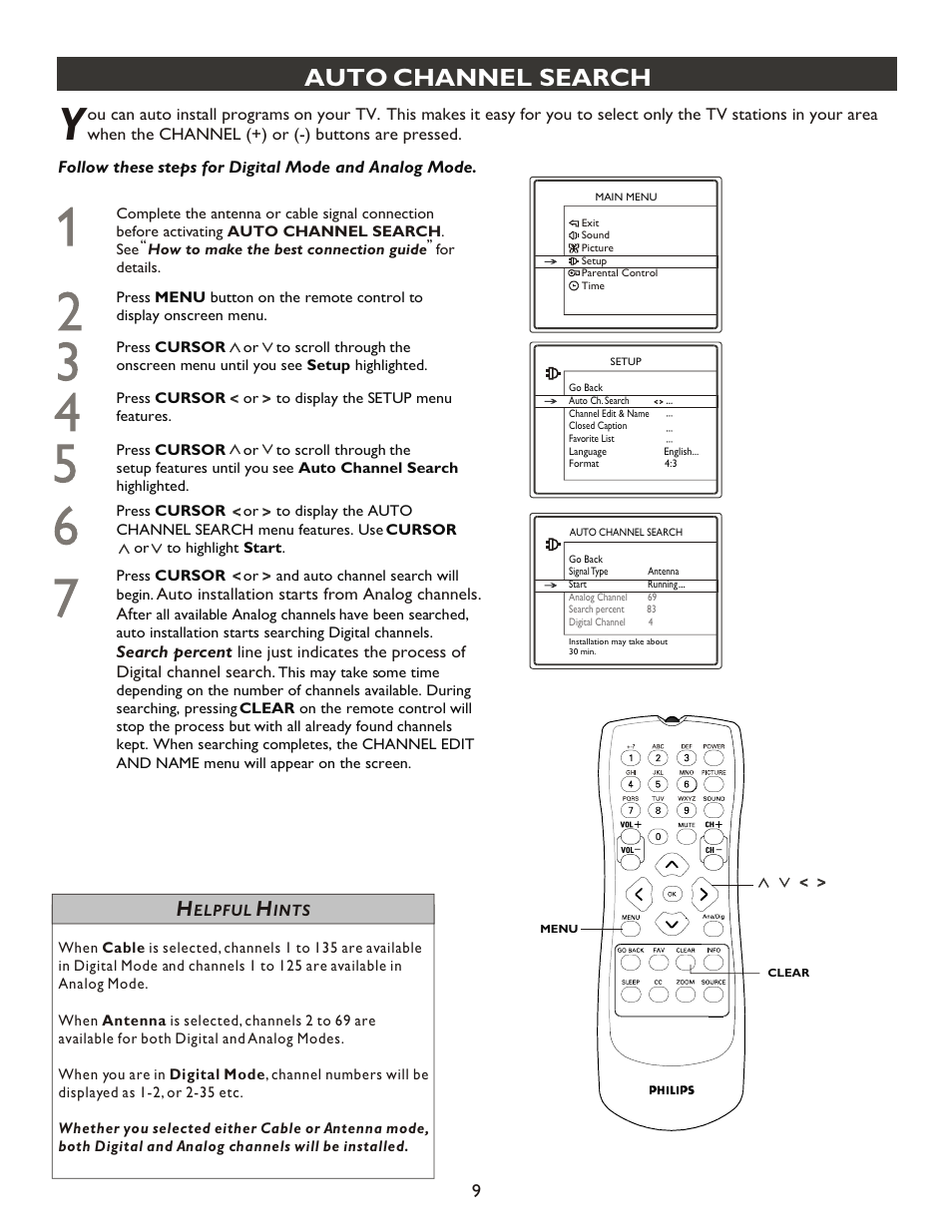 Т³гж 9, Auto channel search | Philips 27PT9007D-17 User Manual | Page 9 / 37