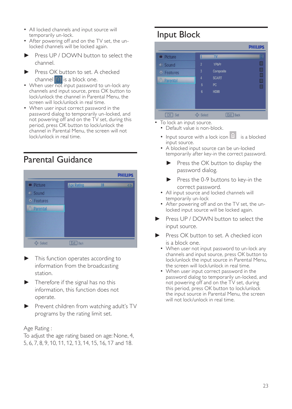 Input block, Parental guidance | Philips 231T1SB-00 User Manual | Page 25 / 31