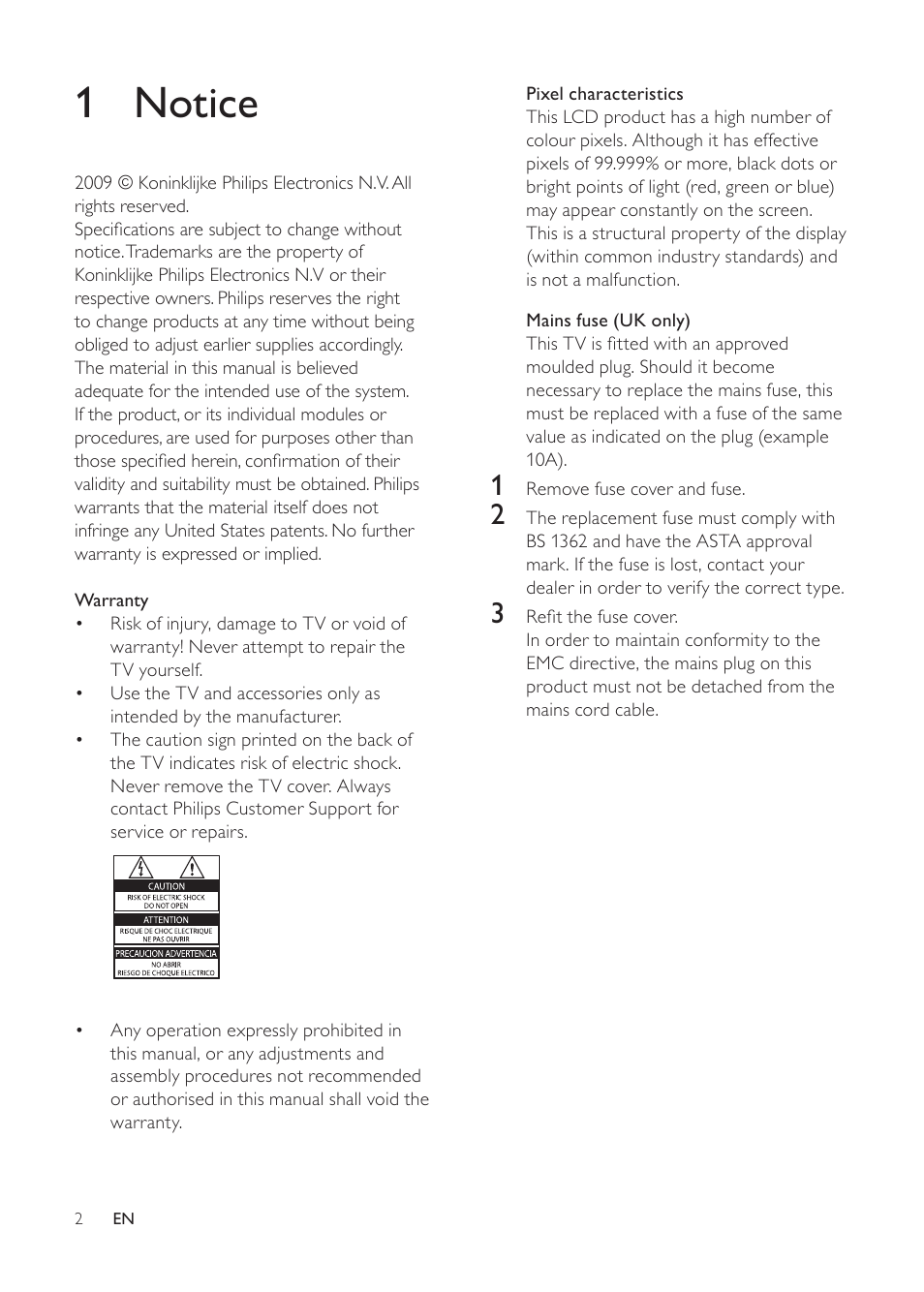 1 notice | Philips 231T1SB-00 User Manual | Page 4 / 31