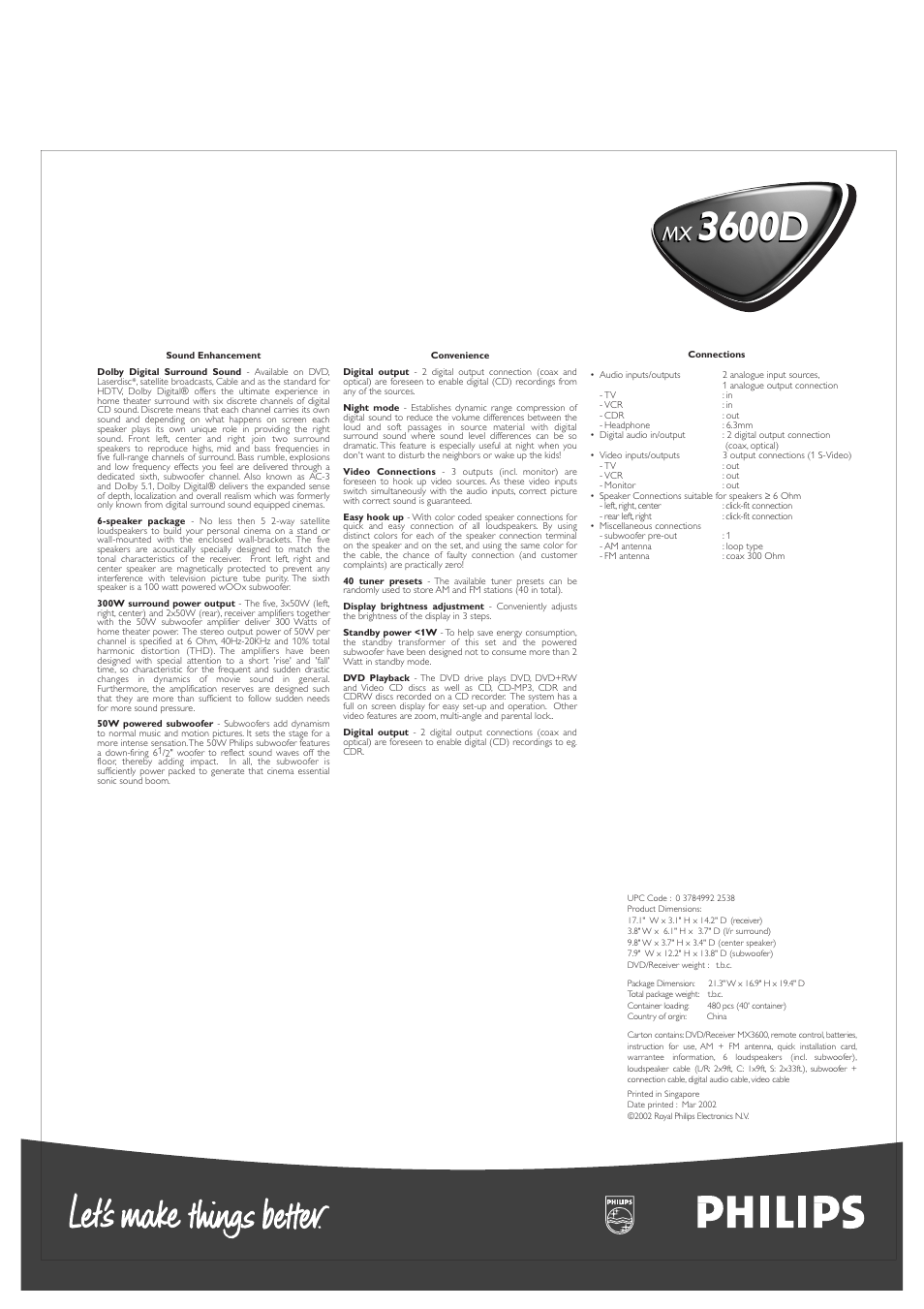 3600d | Philips MX3600D3799 User Manual | Page 2 / 2