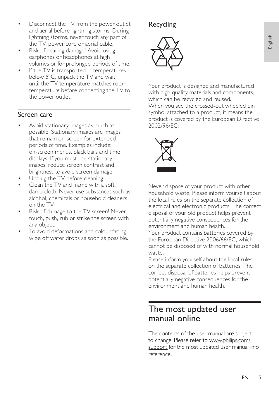 The most updated user manual online, Recycling, Screen care | Philips 221T1SB1-00 User Manual | Page 7 / 21