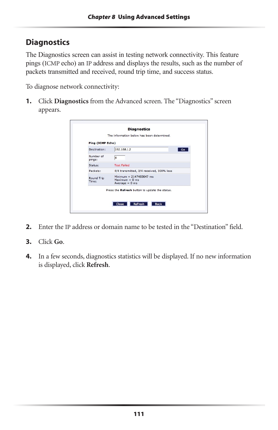 Diagnostics | Actiontec MI424WR (GigE) User Manual | Page 114 / 171