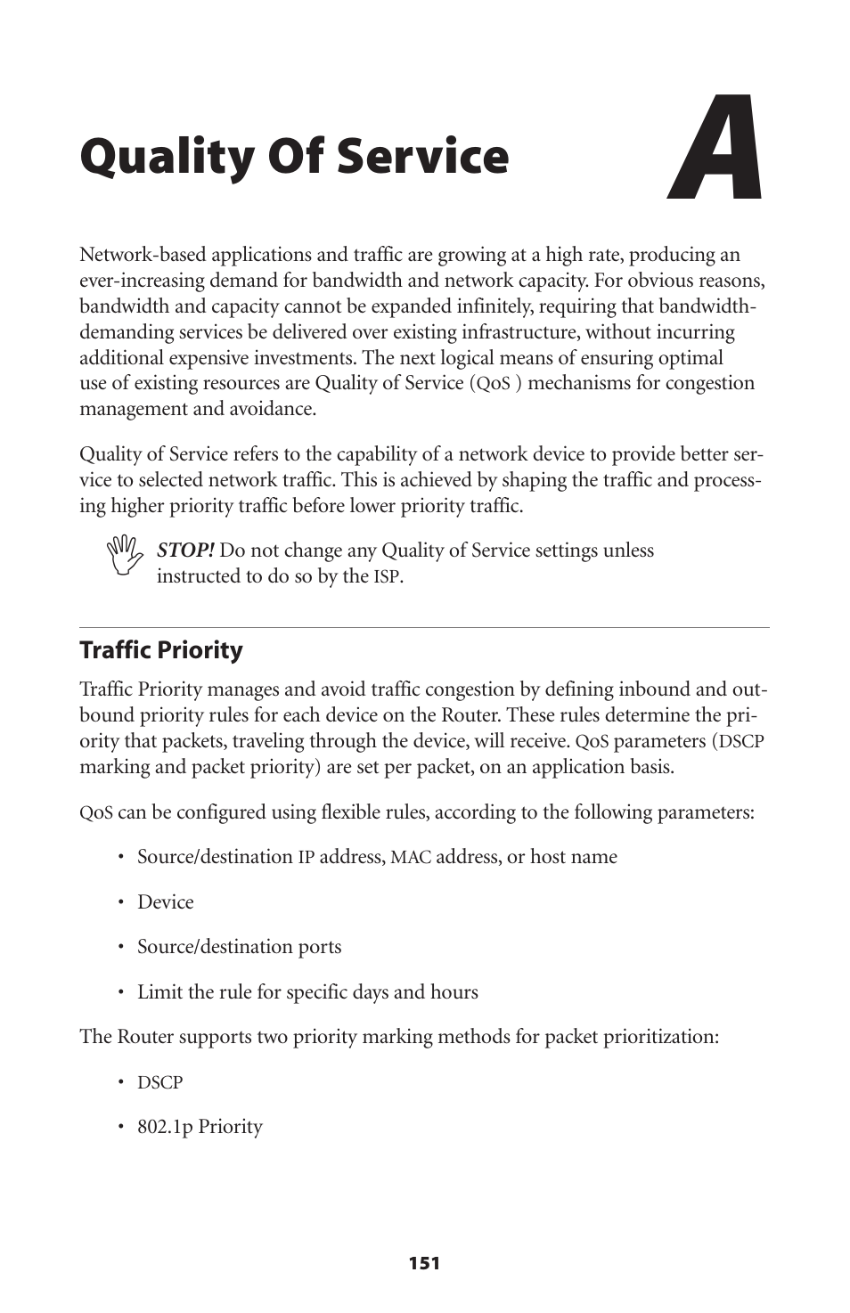 Quality of service, Traffic priority | Actiontec MI424WR (GigE) User Manual | Page 154 / 171