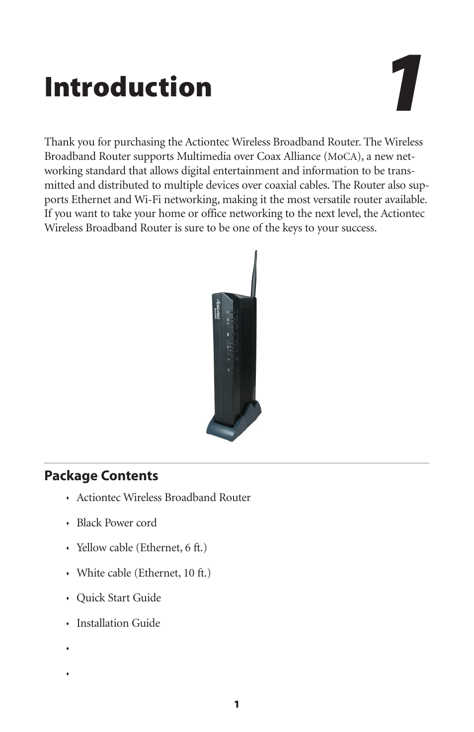 Introduction, Package contents | Actiontec MI424WR (GigE) User Manual | Page 4 / 171