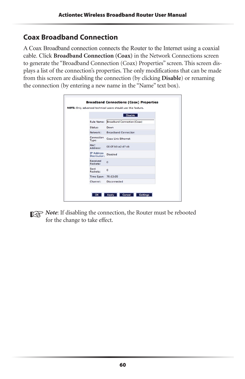 Coax broadband connection | Actiontec MI424WR (GigE) User Manual | Page 63 / 171