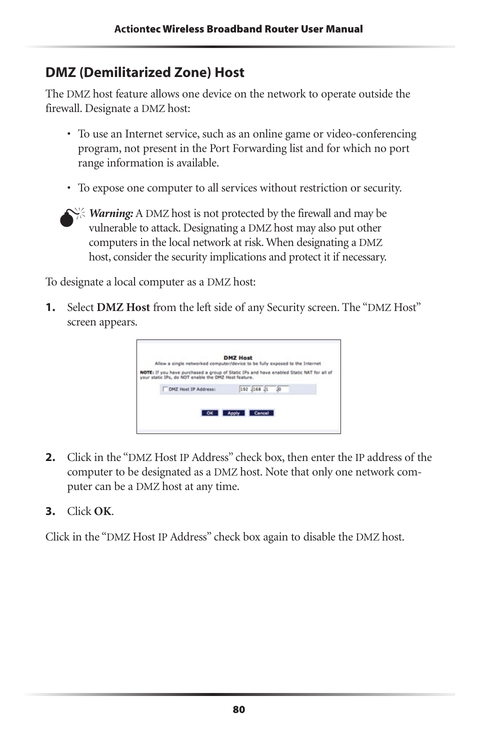 Dmz (demilitarized zone) host | Actiontec MI424WR (GigE) User Manual | Page 83 / 171