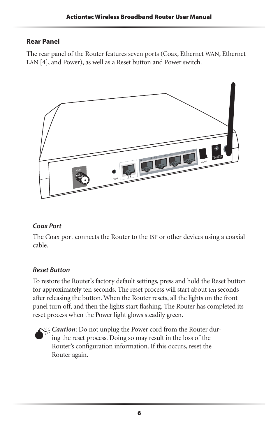 Ethernet, Coax port the coax port connects the router to the | Actiontec MI424WR (GigE) User Manual | Page 9 / 171