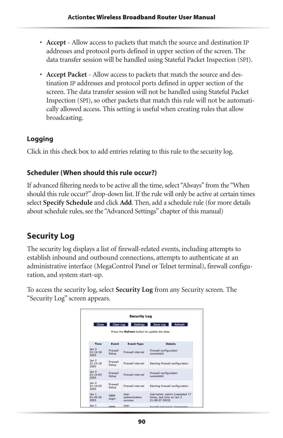 Security log | Actiontec MI424WR (GigE) User Manual | Page 93 / 171