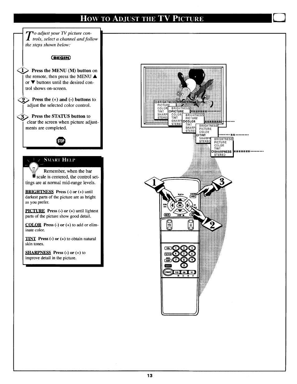 Djust, Icture | Philips TS3254C User Manual | Page 13 / 36