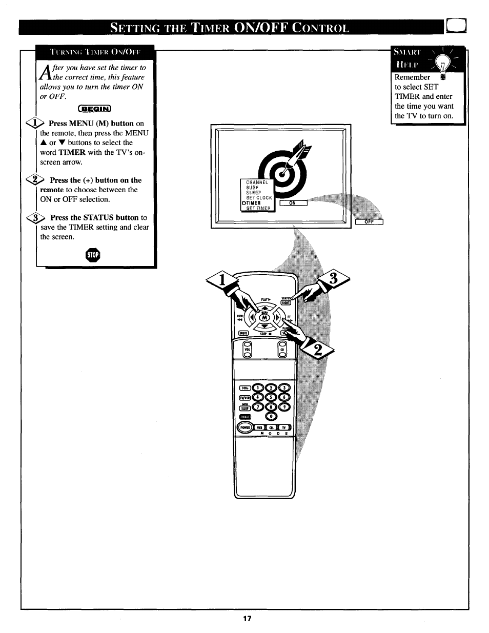 On/off, Etting, Imer | Ontrol | Philips TS3254C User Manual | Page 17 / 36