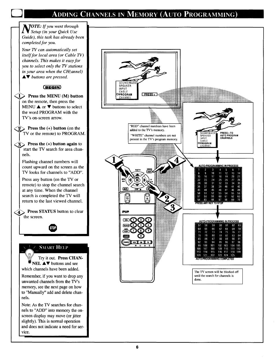 Adding channels in memory (auto programming), O'adding channels in memory (manually) | Philips TS3254C User Manual | Page 6 / 36