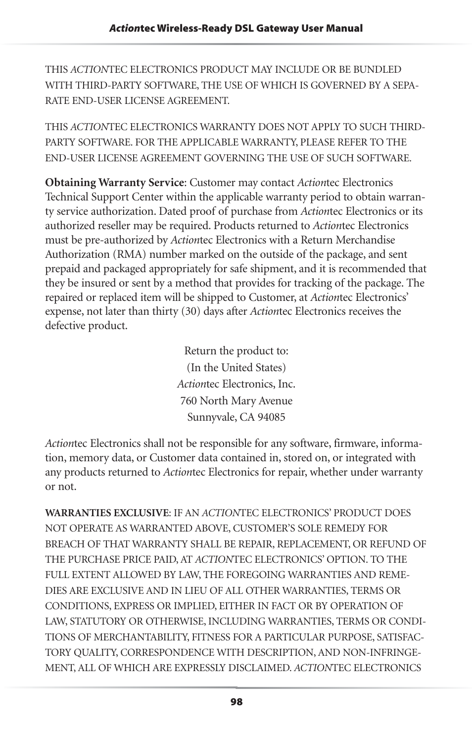 Actiontec electronic GS204AD9-01 User Manual | Page 101 / 103