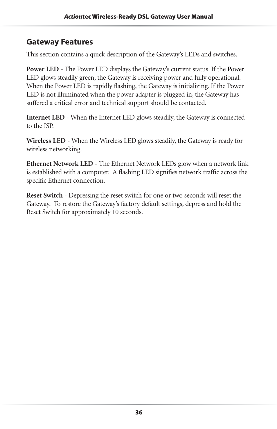Gateway features | Actiontec electronic GS204AD9-01 User Manual | Page 39 / 103