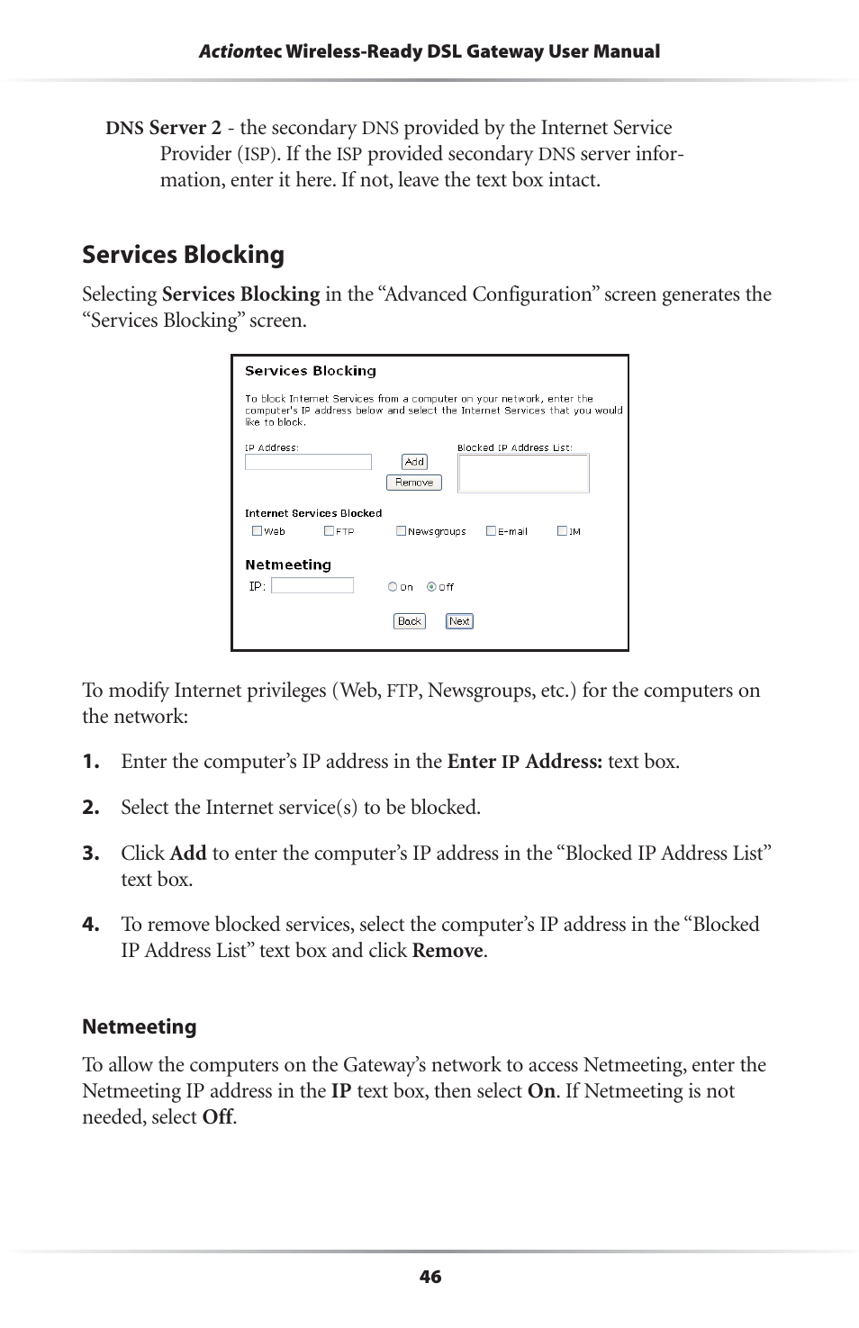 Services blocking | Actiontec electronic GS204AD9-01 User Manual | Page 49 / 103