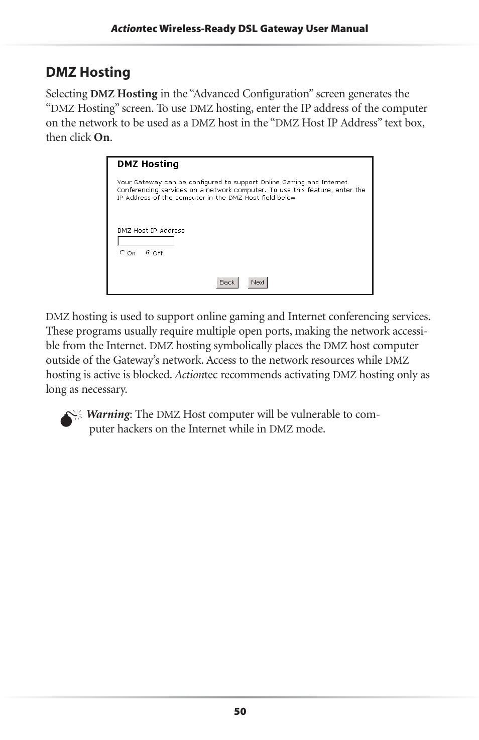 Dmz hosting | Actiontec electronic GS204AD9-01 User Manual | Page 53 / 103