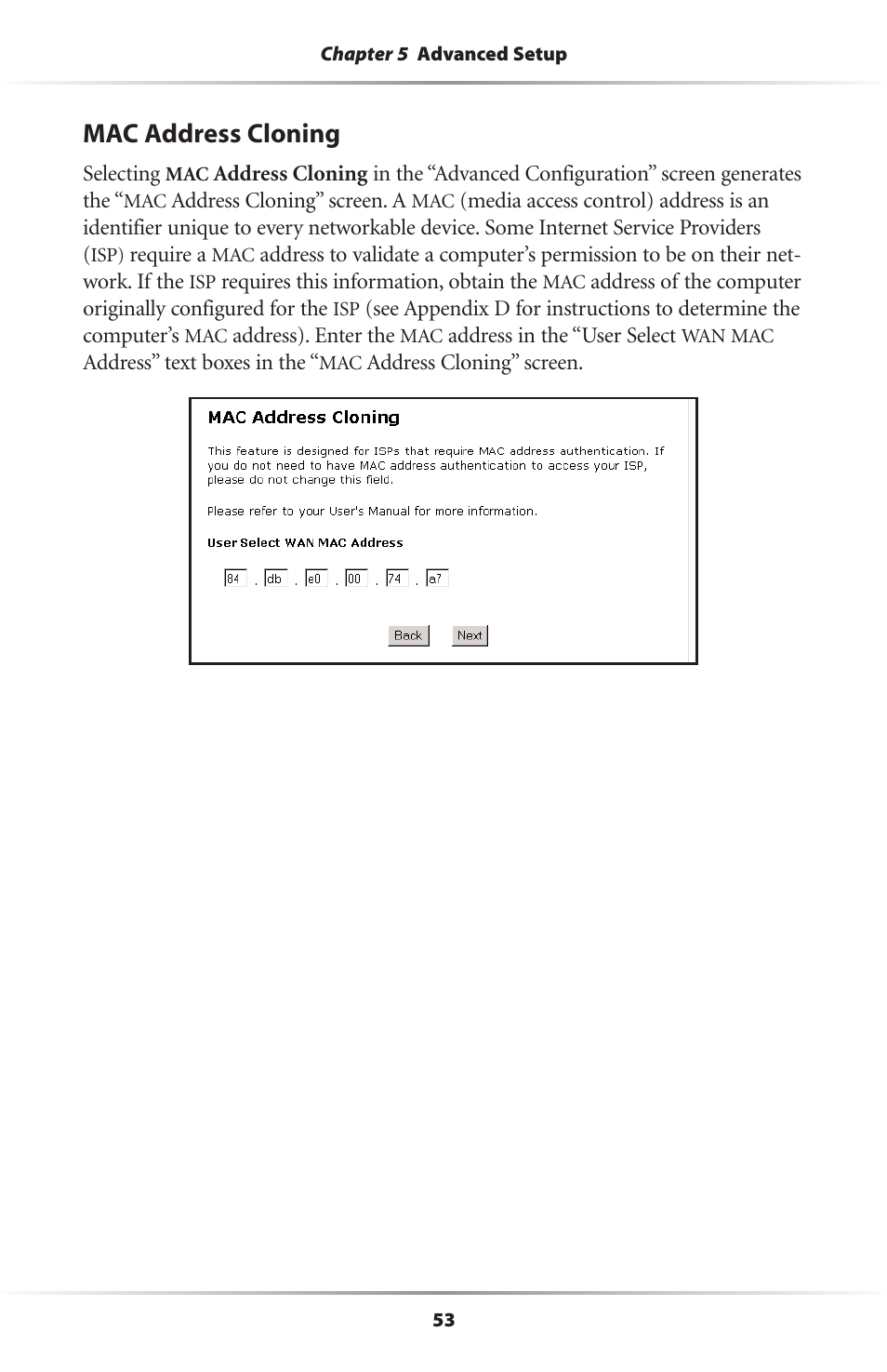 Mac address cloning | Actiontec electronic GS204AD9-01 User Manual | Page 56 / 103