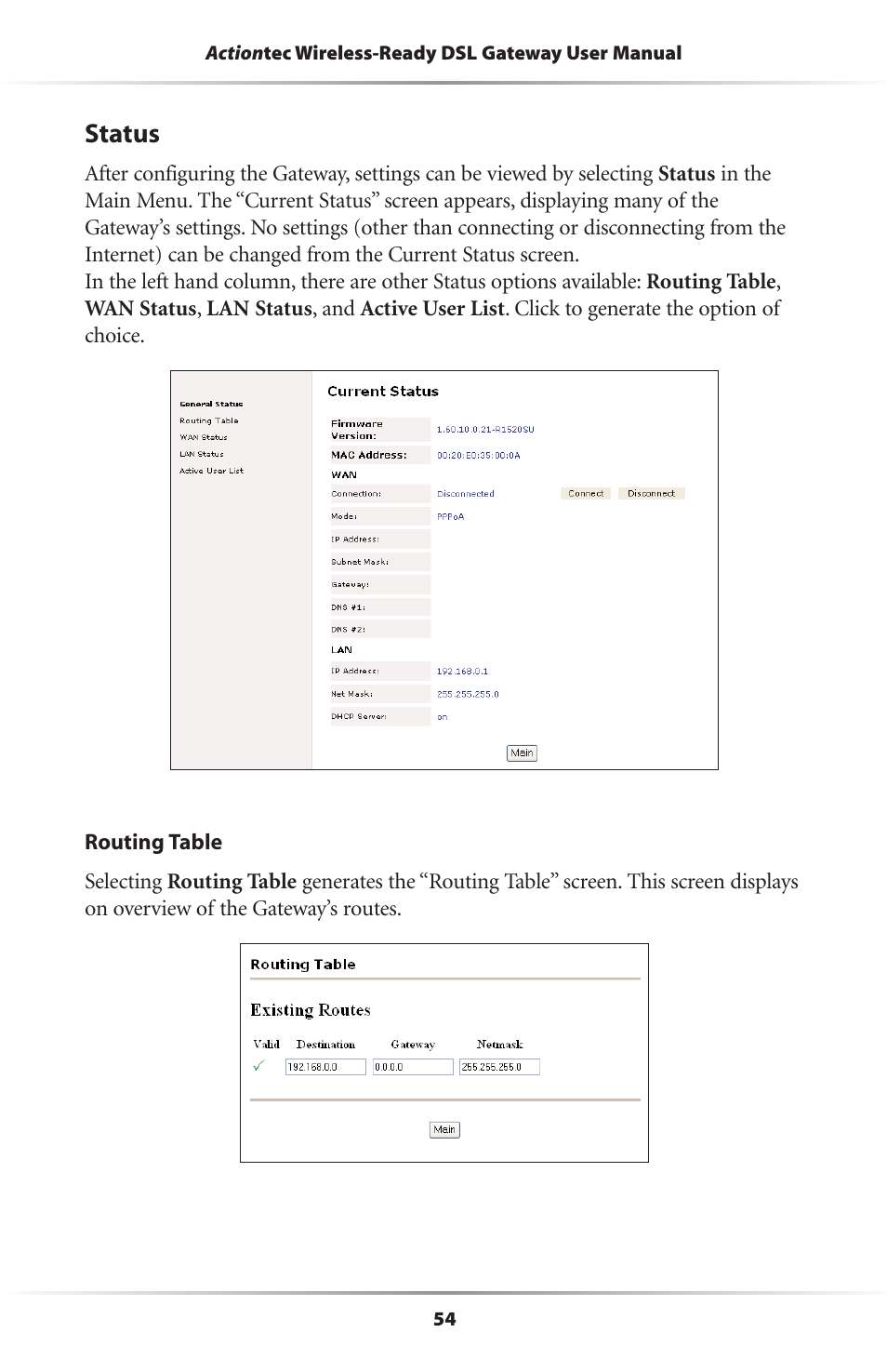 Status | Actiontec electronic GS204AD9-01 User Manual | Page 57 / 103