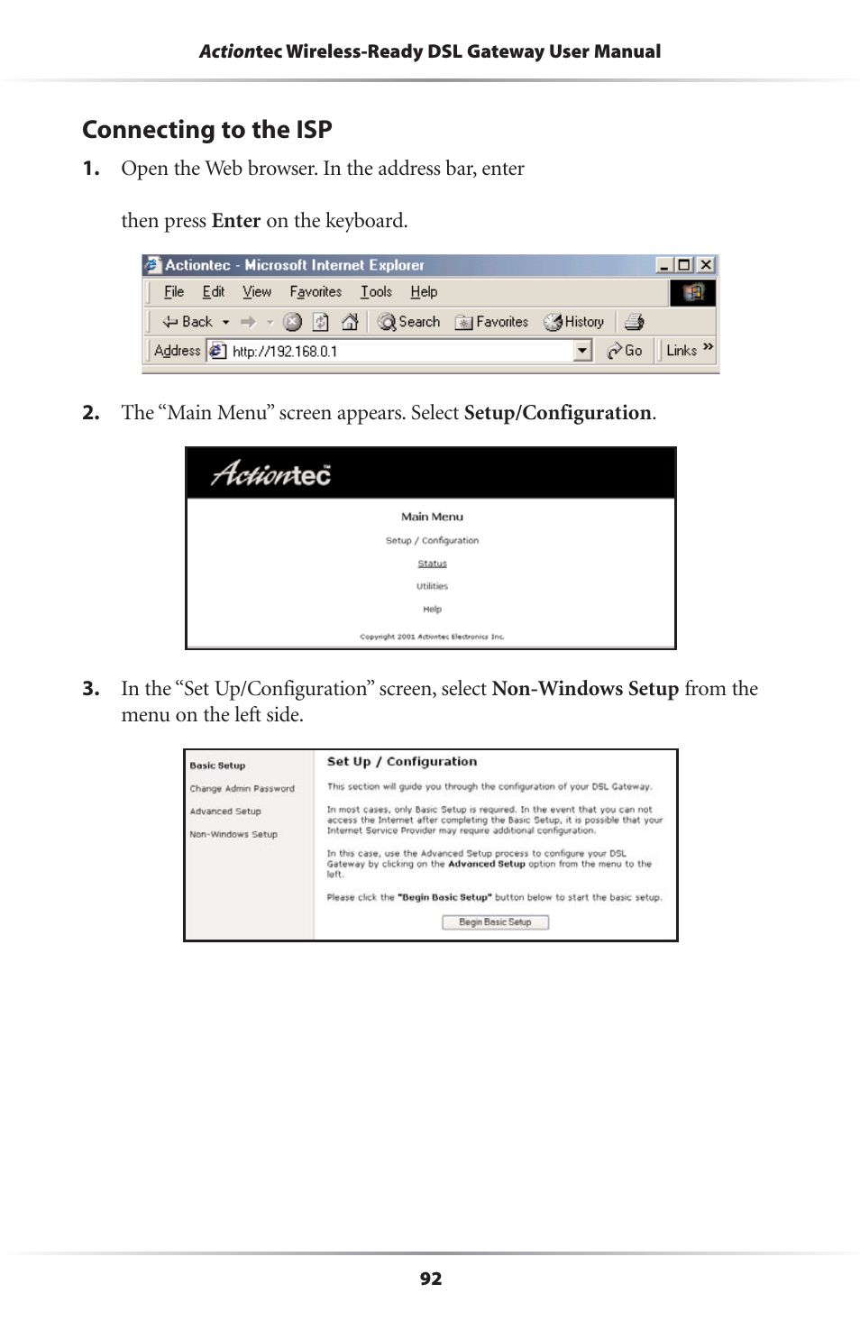 Connecting to the isp | Actiontec electronic GS204AD9-01 User Manual | Page 95 / 103