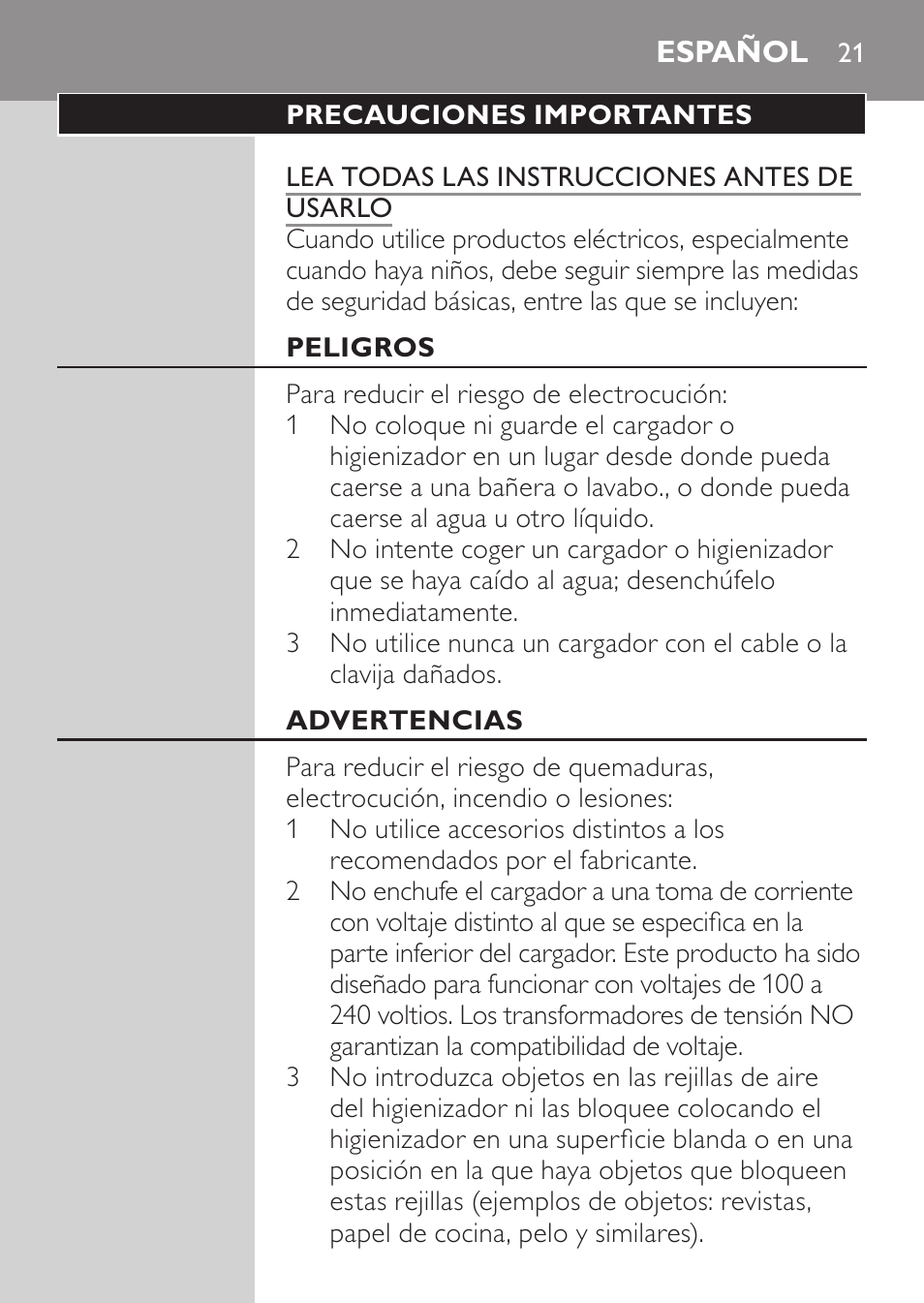 Español | Philips HX6962-70 User Manual | Page 21 / 60