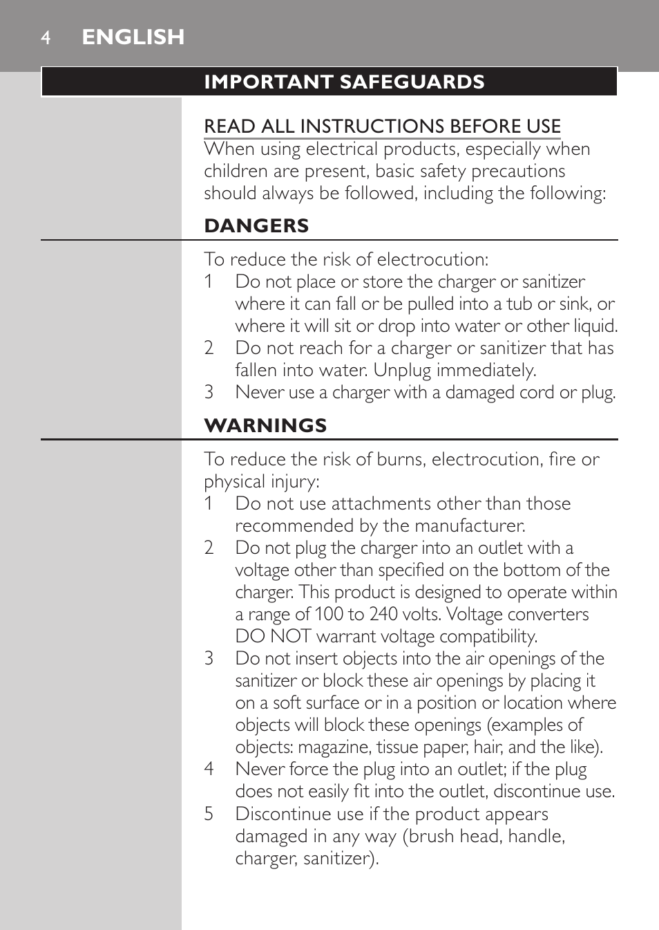 English | Philips HX6962-70 User Manual | Page 4 / 60