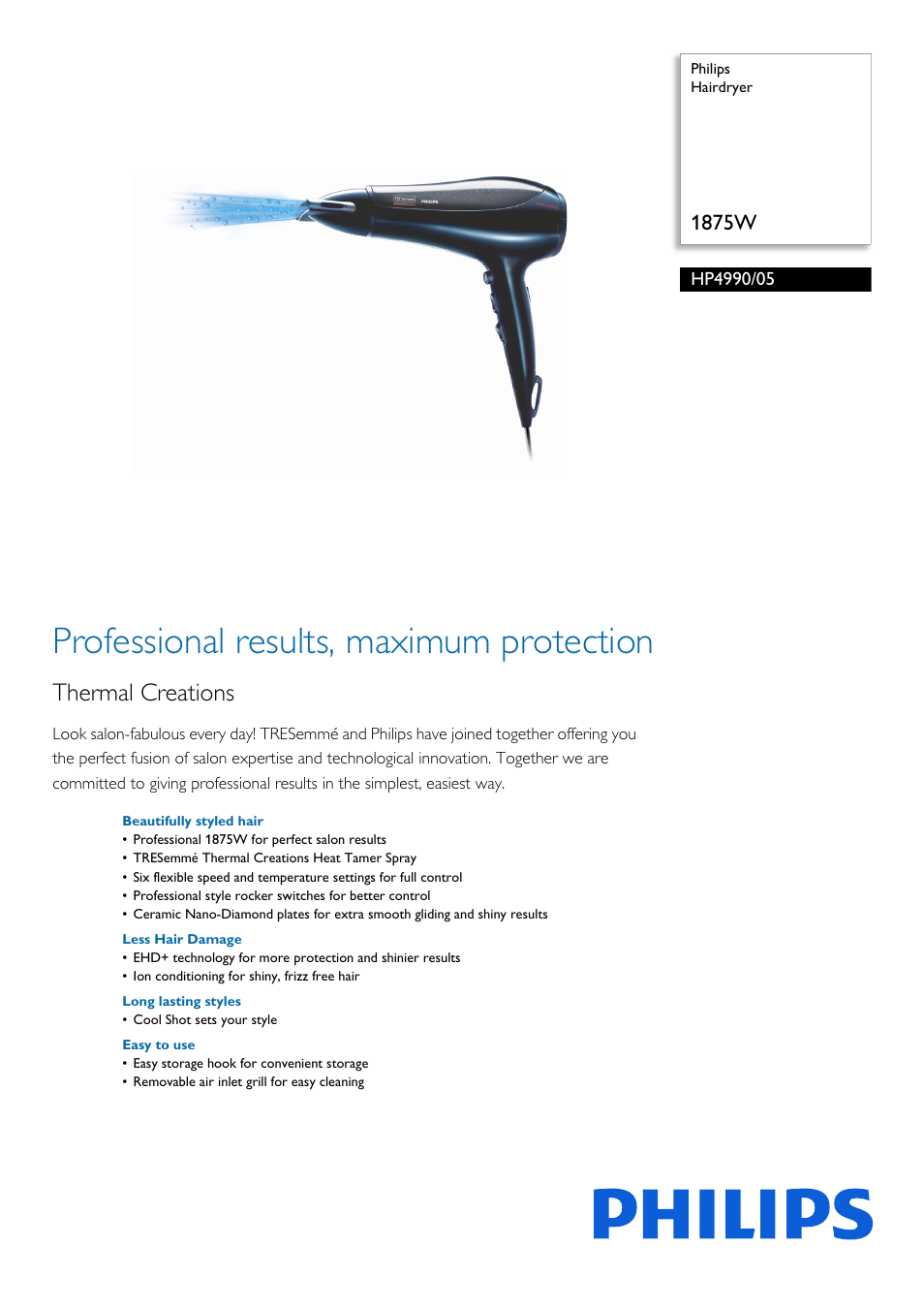 Philips HP4990-05 User Manual | 2 pages