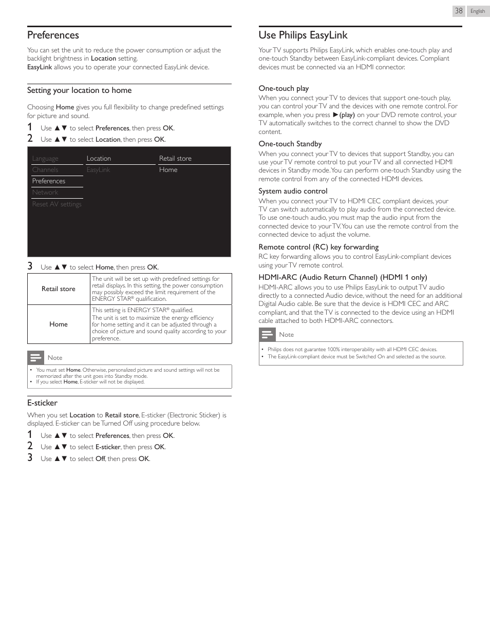 Preferences, Use philips easylink | Philips 55PFL5907-F7 User Manual | Page 38 / 67