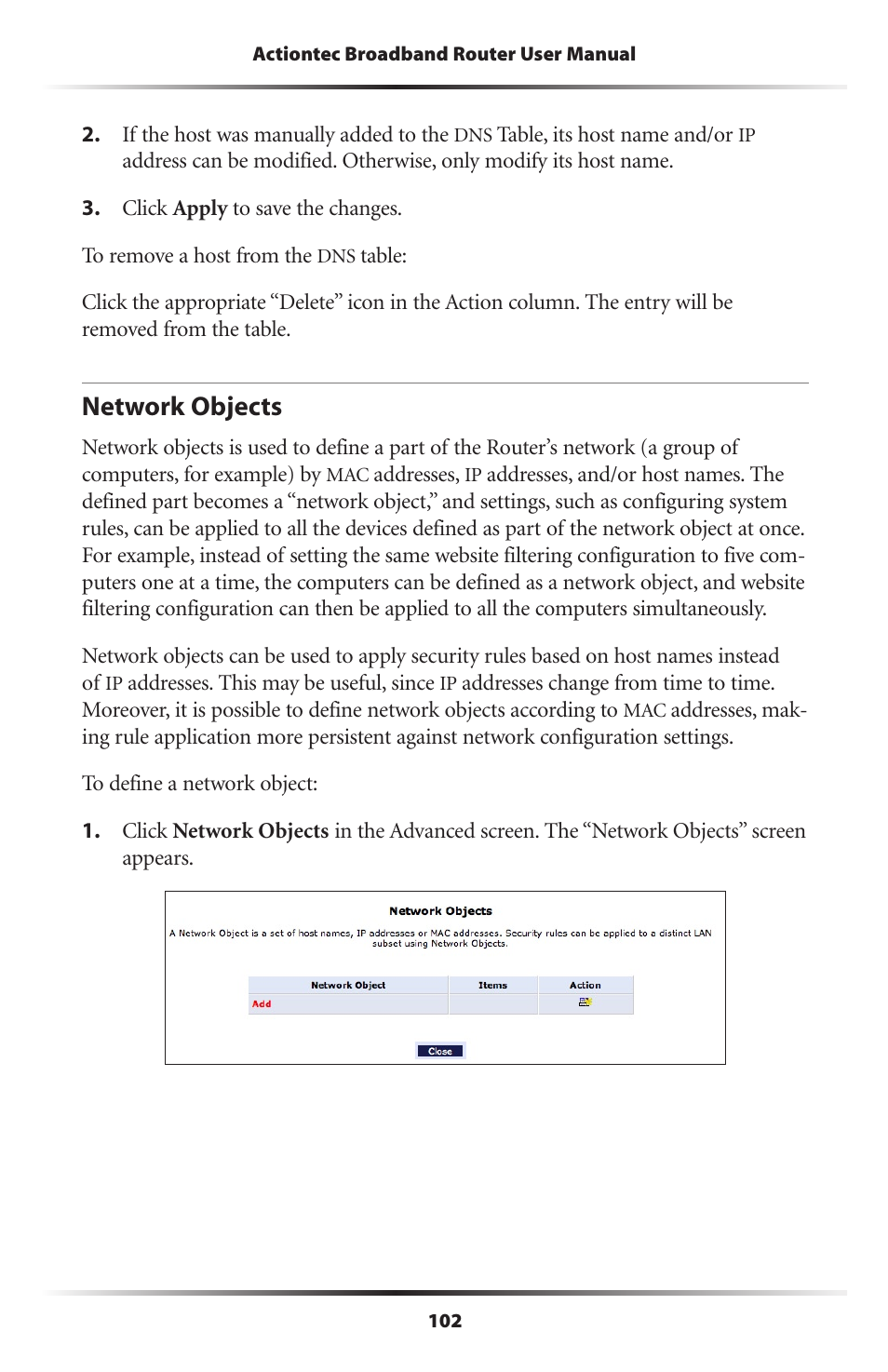 Network objects | Actiontec electronic MI408 User Manual | Page 104 / 140
