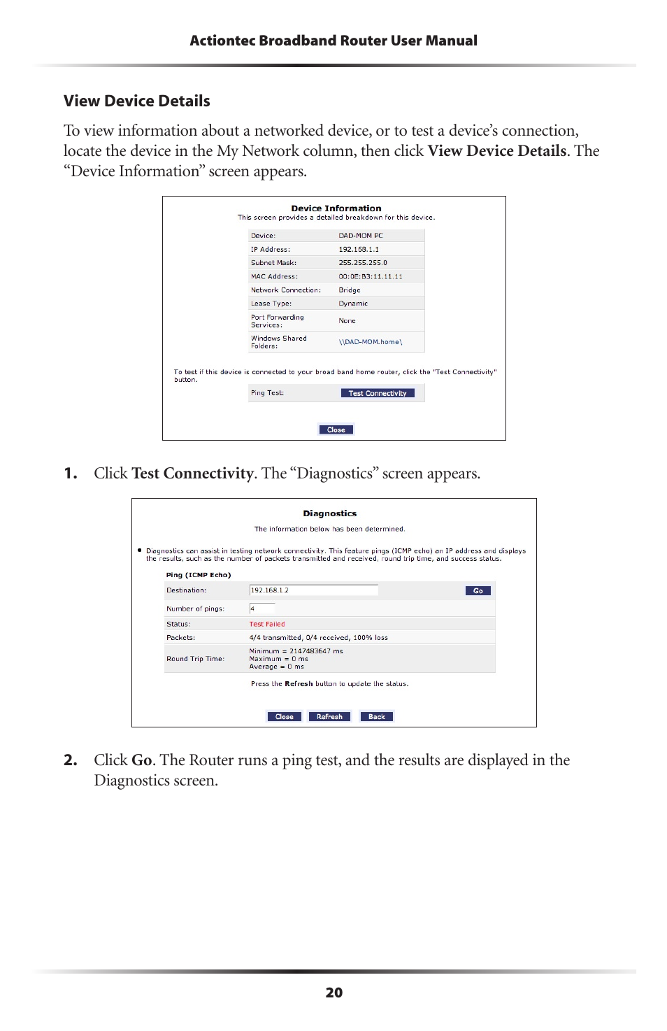 Actiontec electronic MI408 User Manual | Page 22 / 140