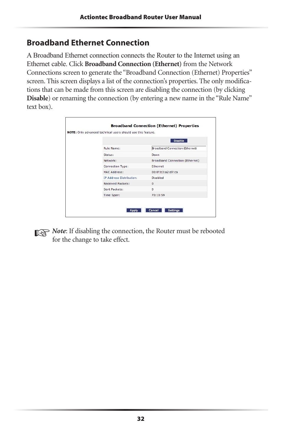 Broadband ethernet connection | Actiontec electronic MI408 User Manual | Page 34 / 140