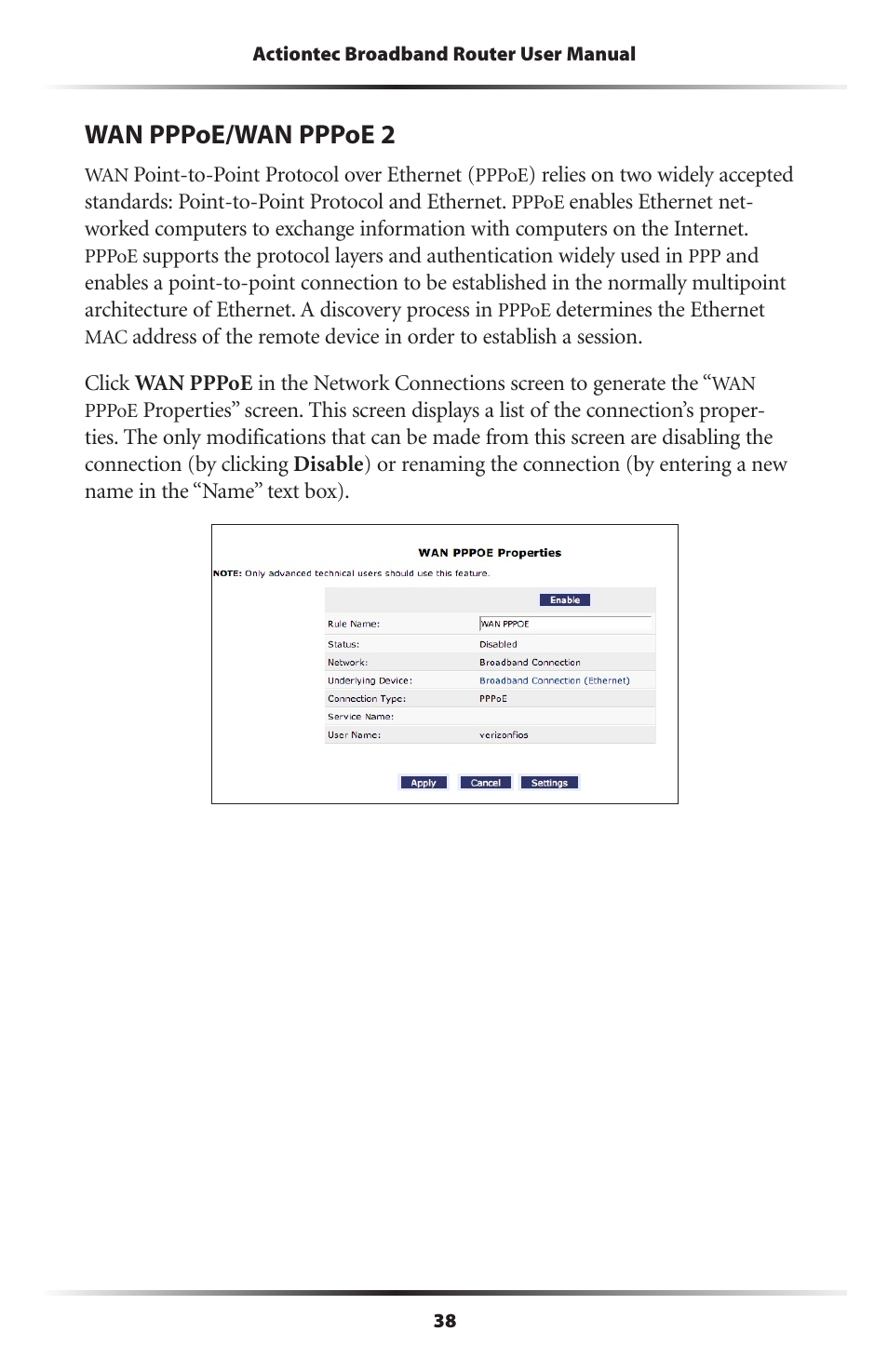 Wan pppoe/wan pppoe 2 | Actiontec electronic MI408 User Manual | Page 40 / 140