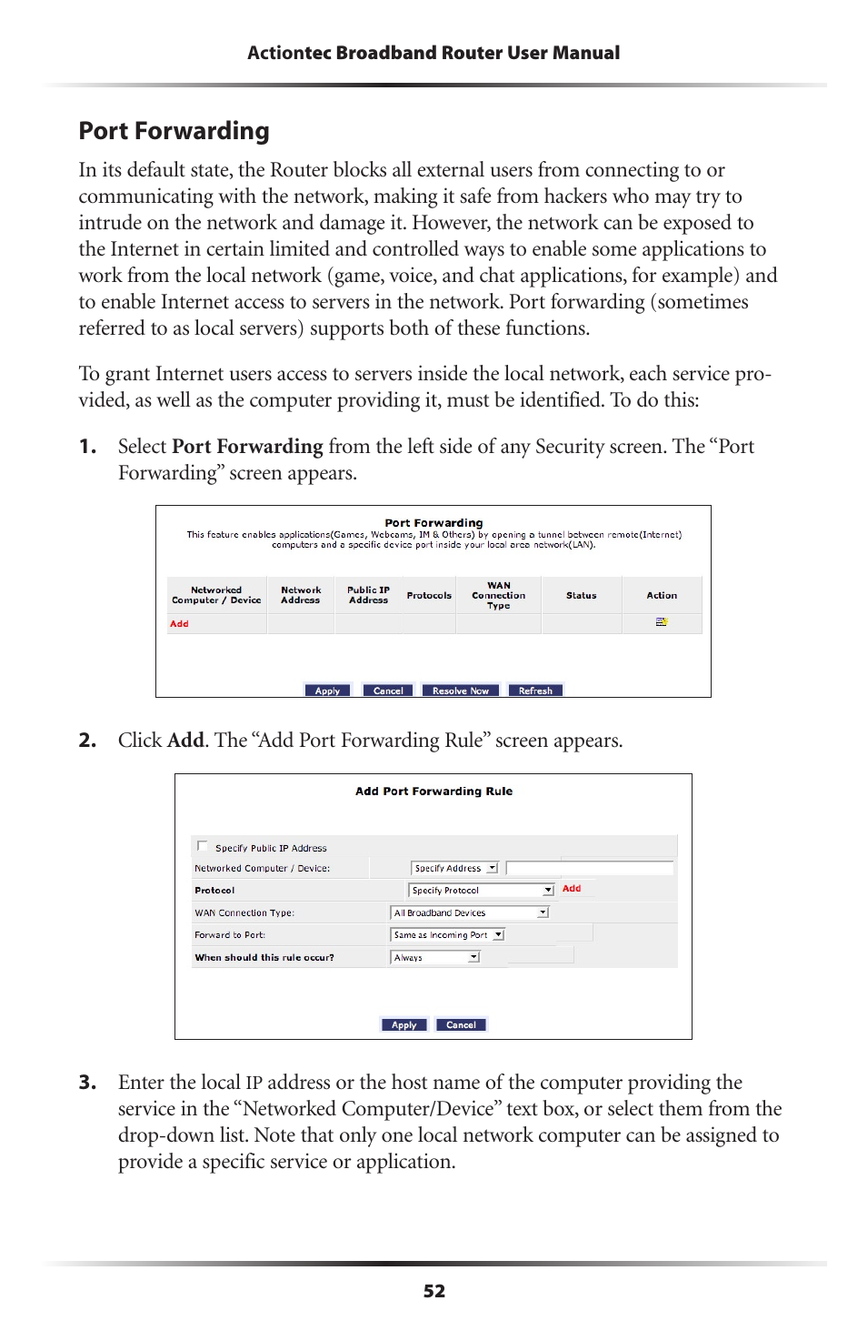 Port forwarding | Actiontec electronic MI408 User Manual | Page 54 / 140